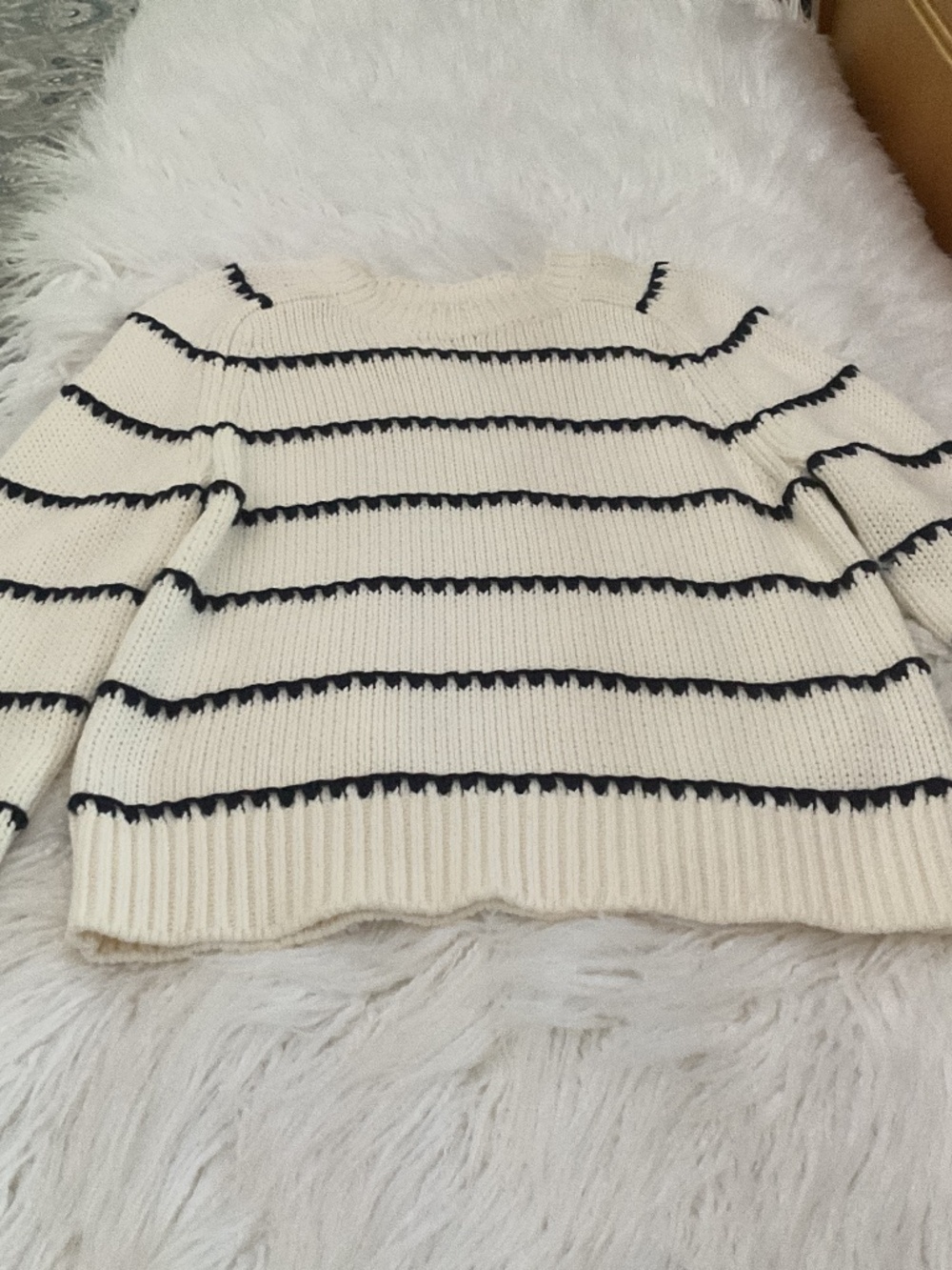 Madewell Bright White cotton Sweater with Navy Stripe